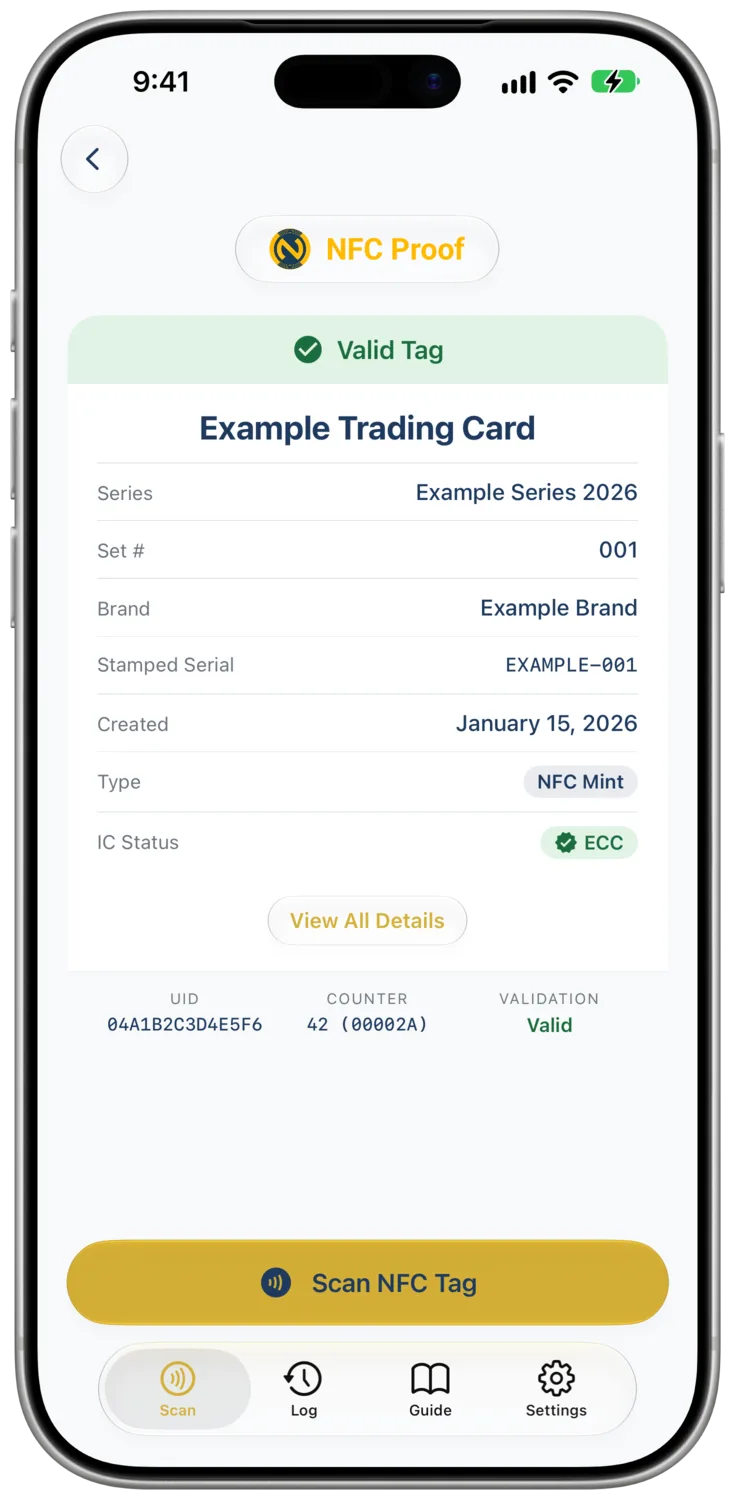 The NFC Proof app: cryptographic proof for a scanned tag