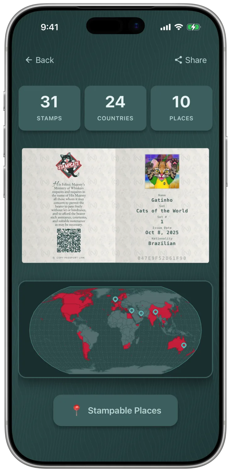 The StampCats app: a sharable qr code for the passport