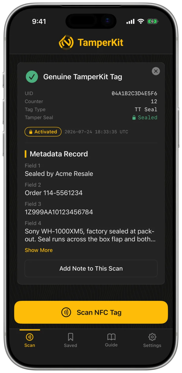The TamperKit app: a seal that came back intact