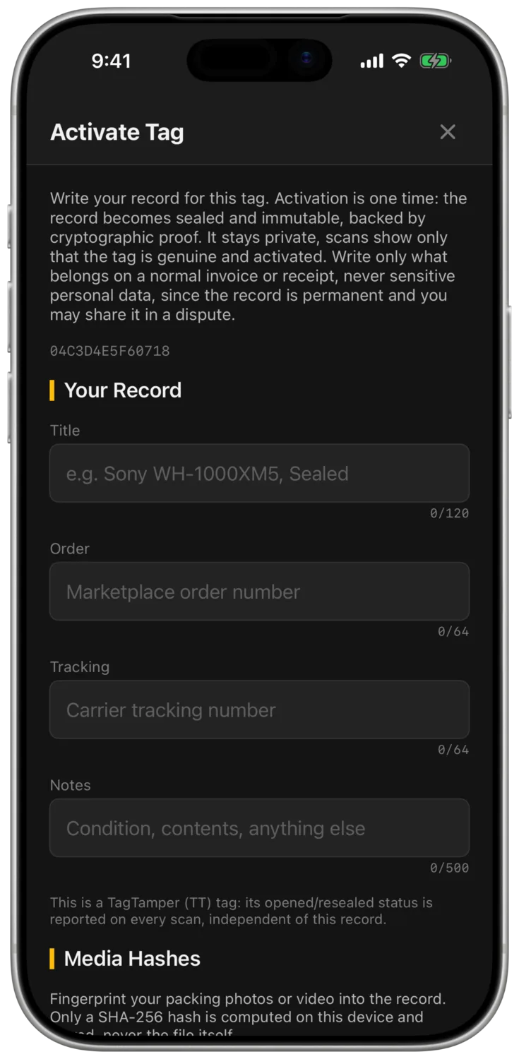 The TamperKit app: writing the shipment record before you ship